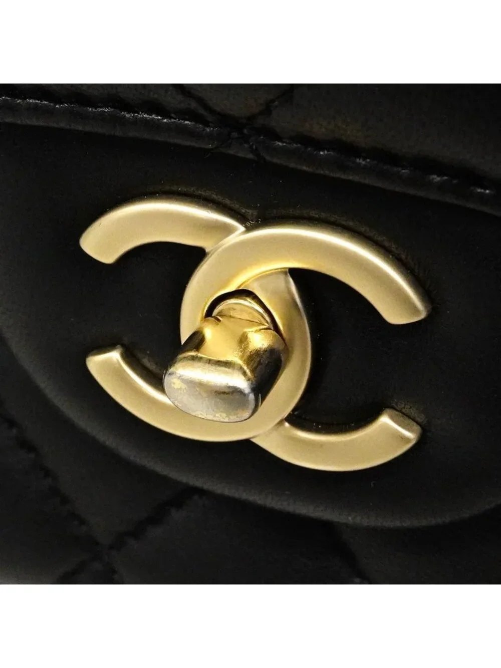 Chanel Shoulder Bag Deca Quilted Lambskin Black Champagne Gold